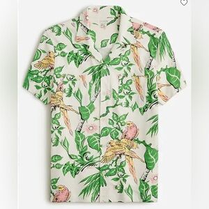 J Crew short sleeve polo top collar shirt tropical pink green preppy large $71
